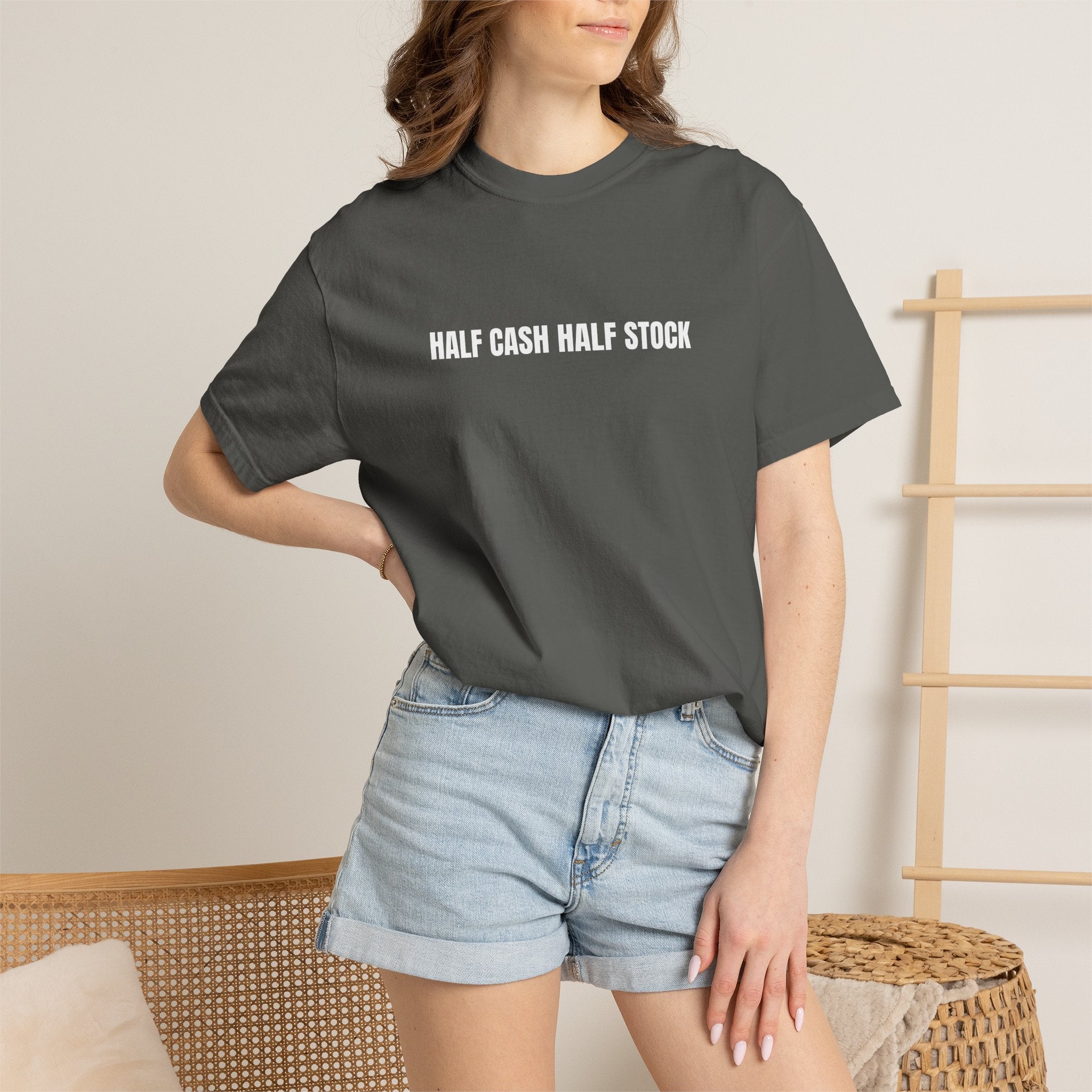 Half Cash, Half Stock Tee — Single-Line Print